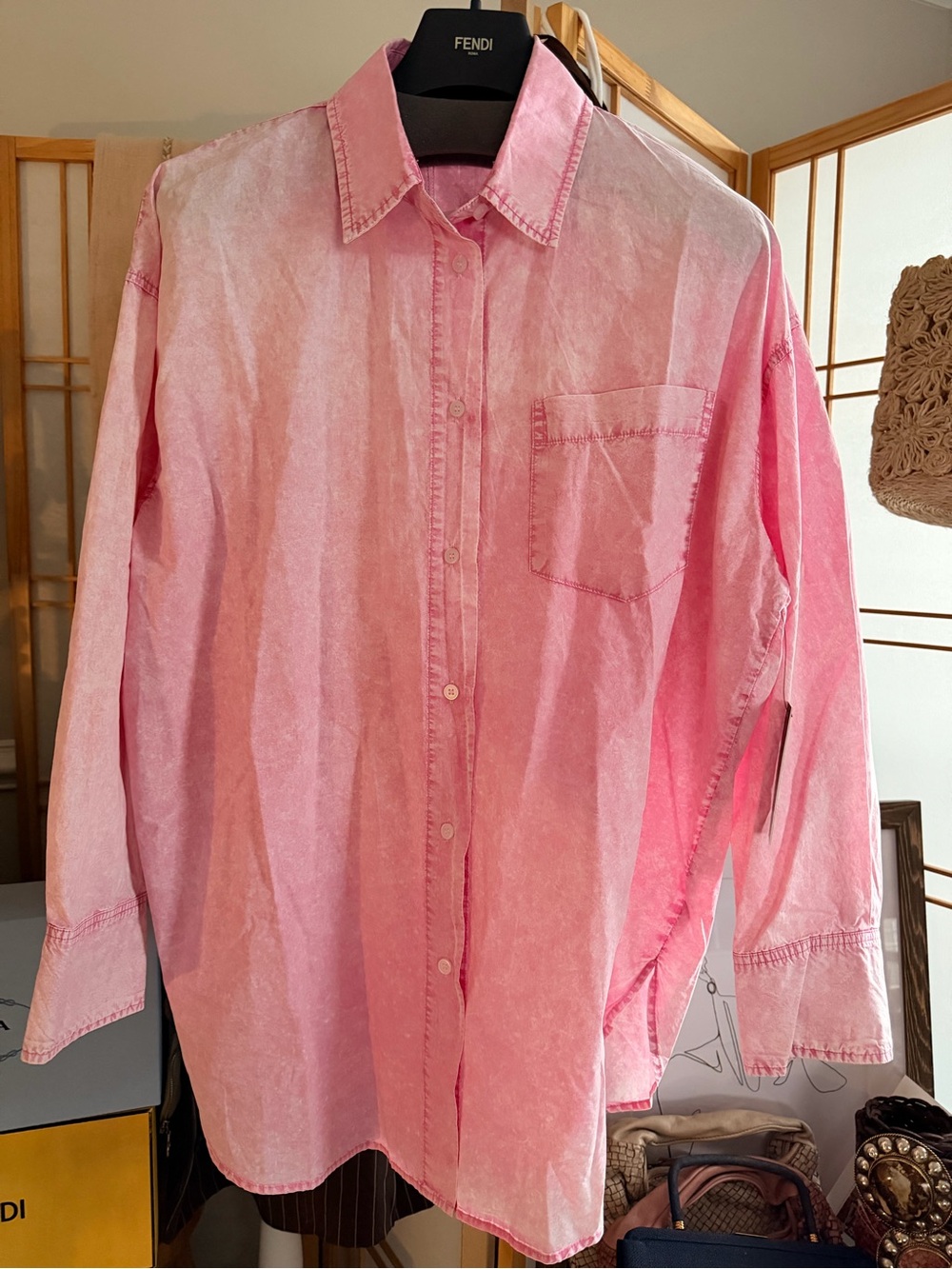 NWT Fate Pink Oversized Button Front Cotton Shirt Small